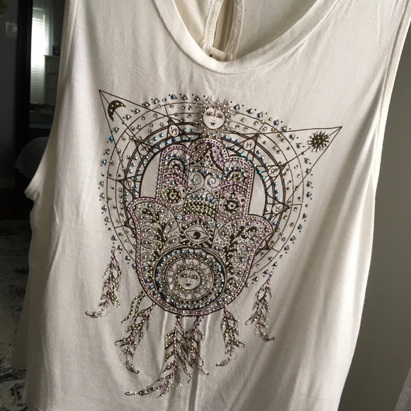Charlotte Russe Cream Sheer Hamsa Tank Top Size S - Picture 6 of 7